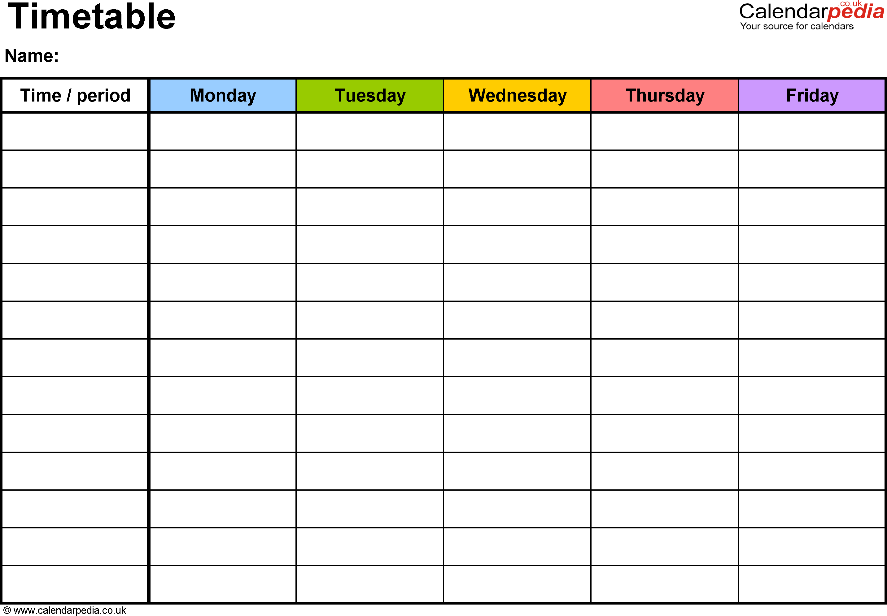 Pdf Timetable Template 2: Landscape Format, A4, 1 Page In Blank Revision Timetable Template