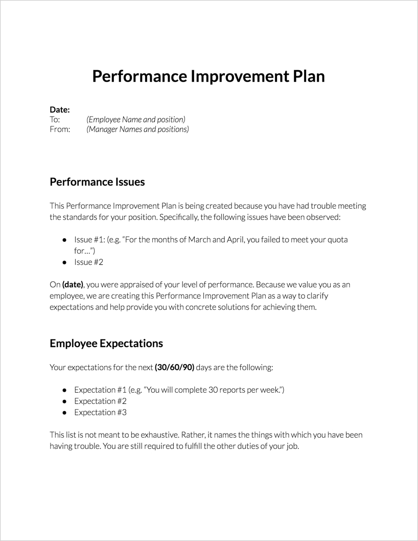 Performance Improvement Plan For Download | Clicktime Throughout Performance Improvement Plan Template Word