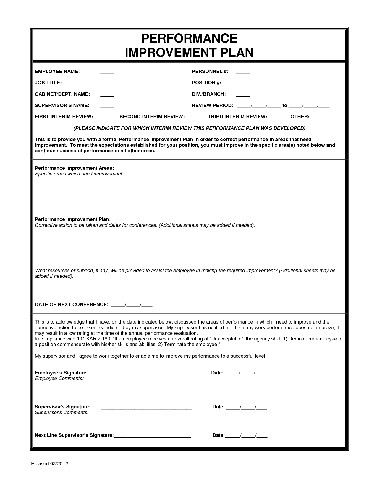 Performance Improvement Plan Template – 40+ Performance For Improvement Report Template