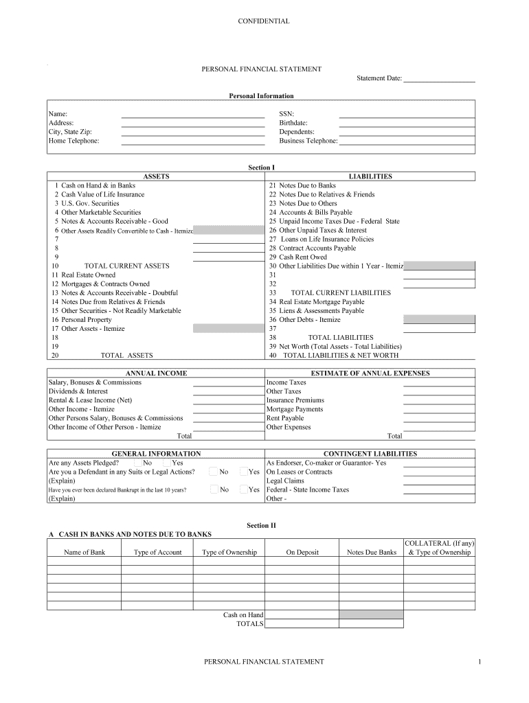 Personal Financial Statements – Fill Online, Printable In Blank Personal Financial Statement Template