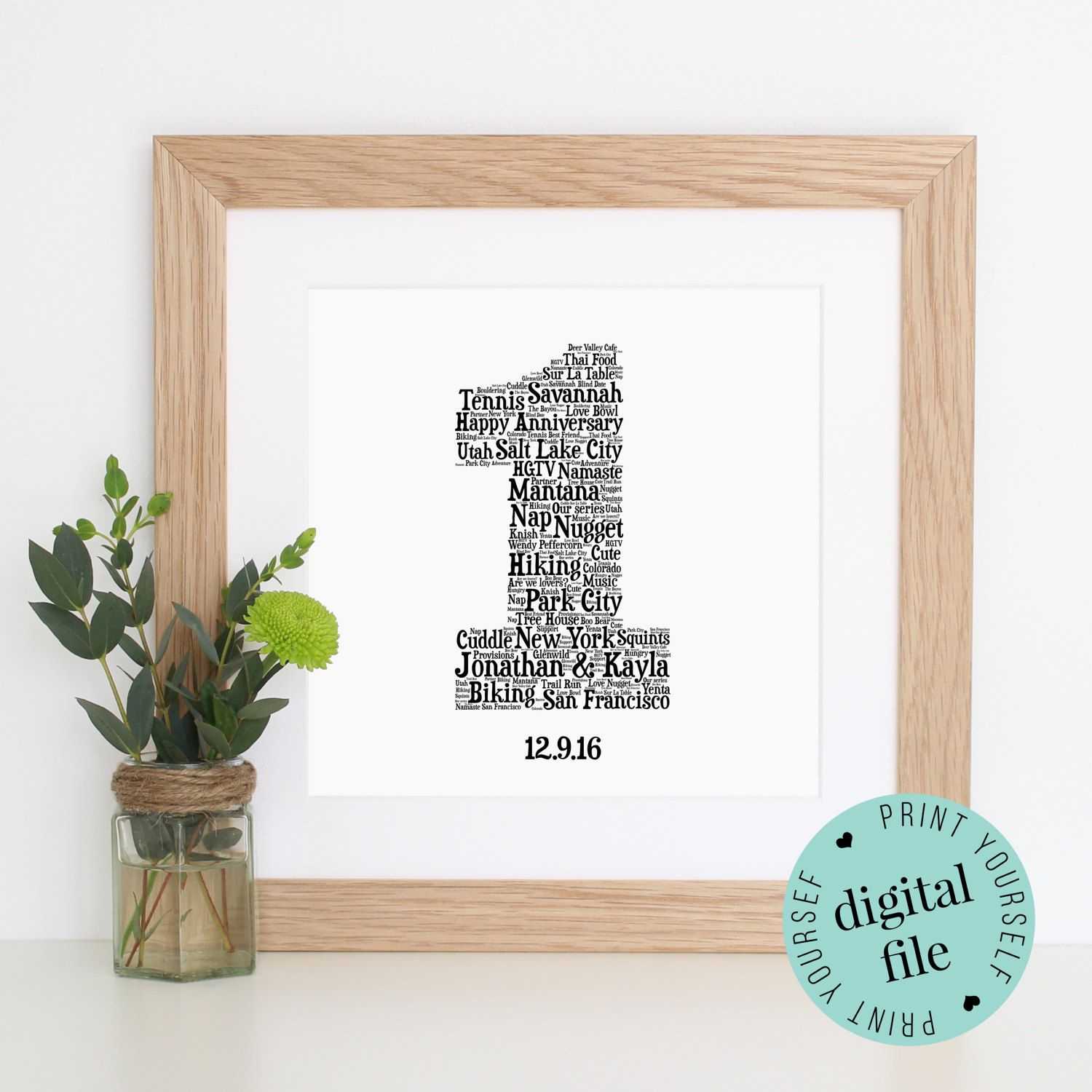 Personalised 1St Anniversary Gift – Word Art – Printable Pertaining To Word Anniversary Card Template