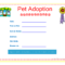 Pet Adoption Certificate For The Kids To Fill Out About With Pet Adoption Certificate Template