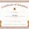 Pet Adoption Certificate Template Within Pet Adoption Certificate Template