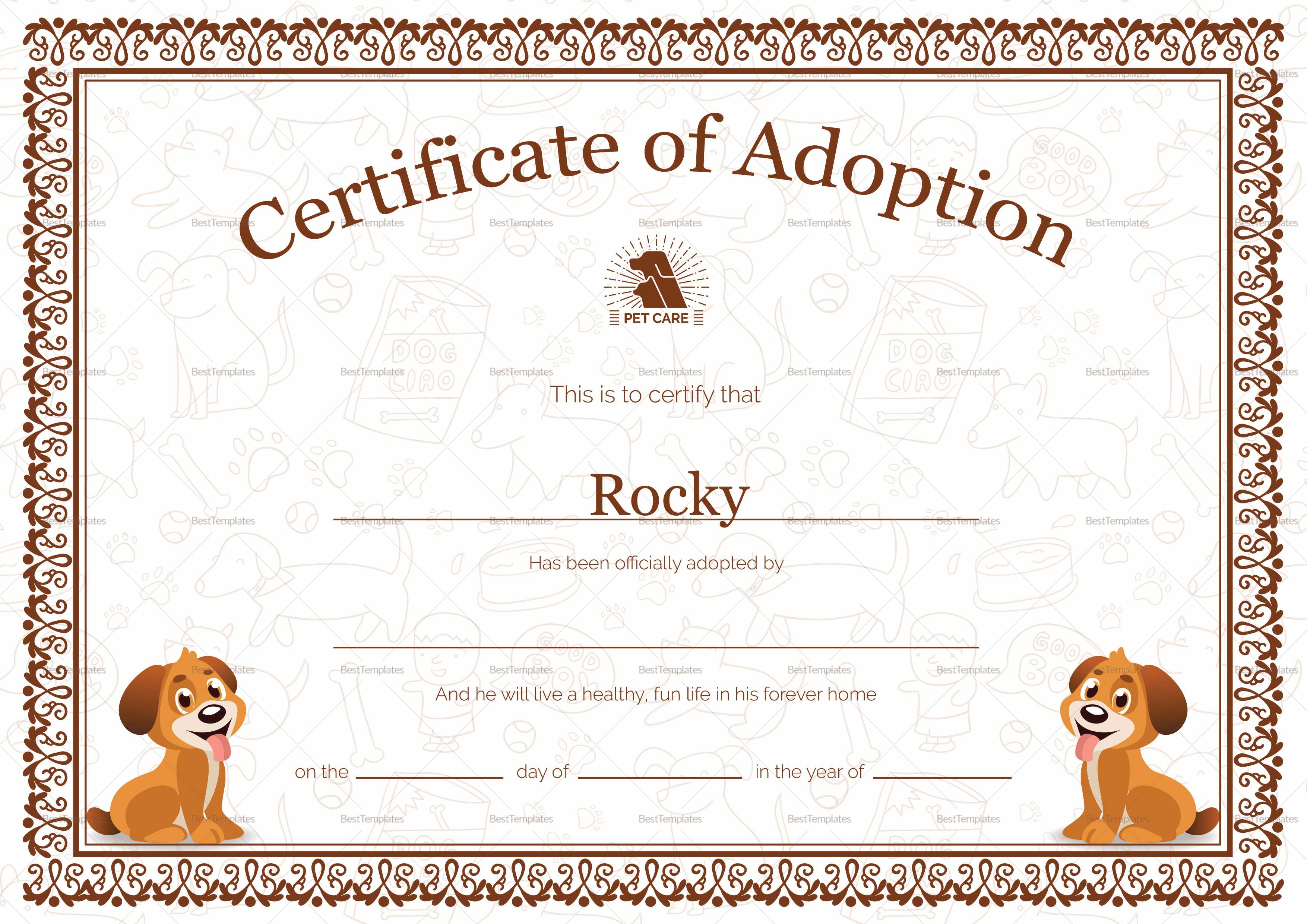 Pet Adoption Certificate Template Within Pet Adoption Certificate Template