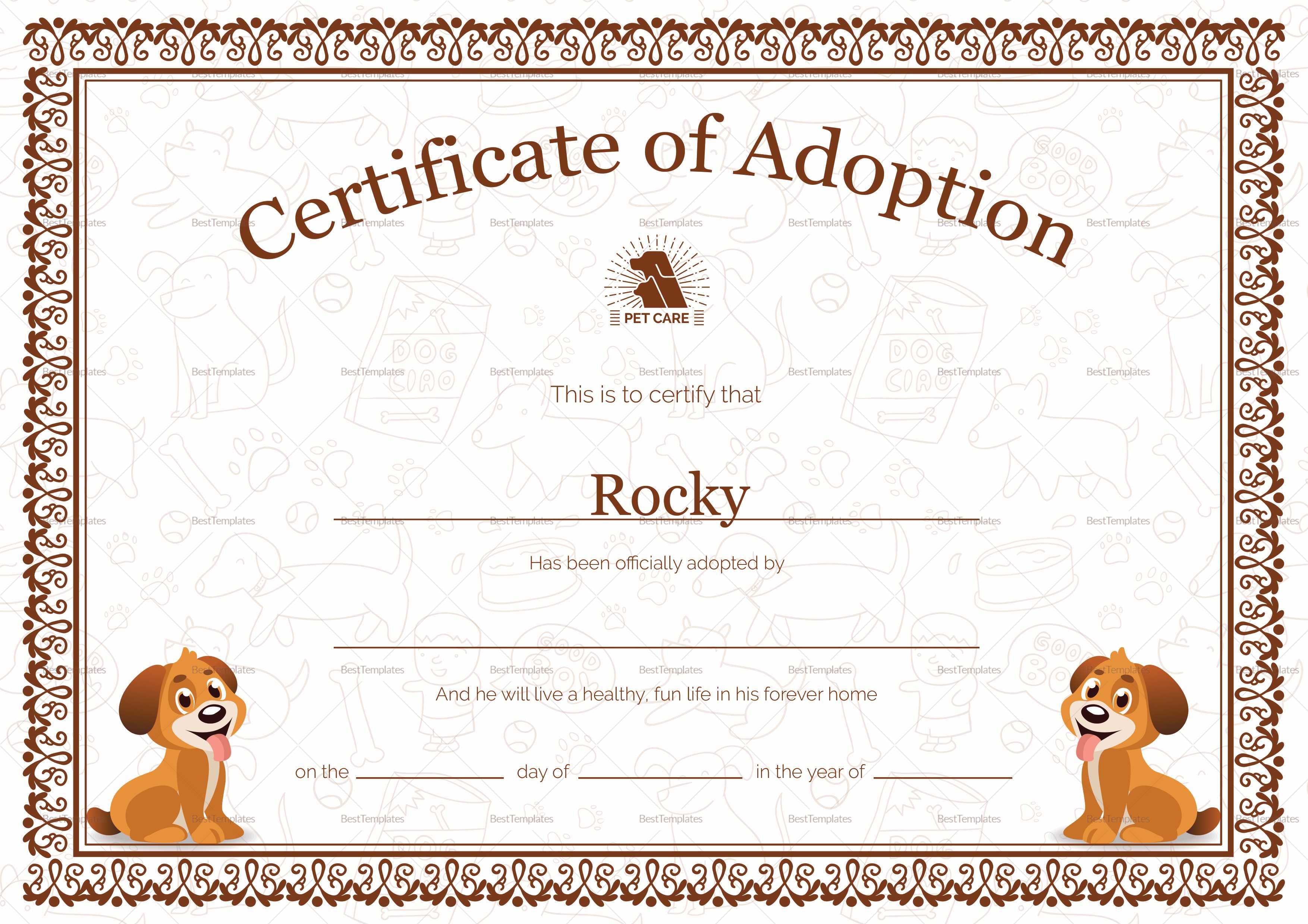 Pet Adoption Certificate Template Within Pet Adoption Certificate Template