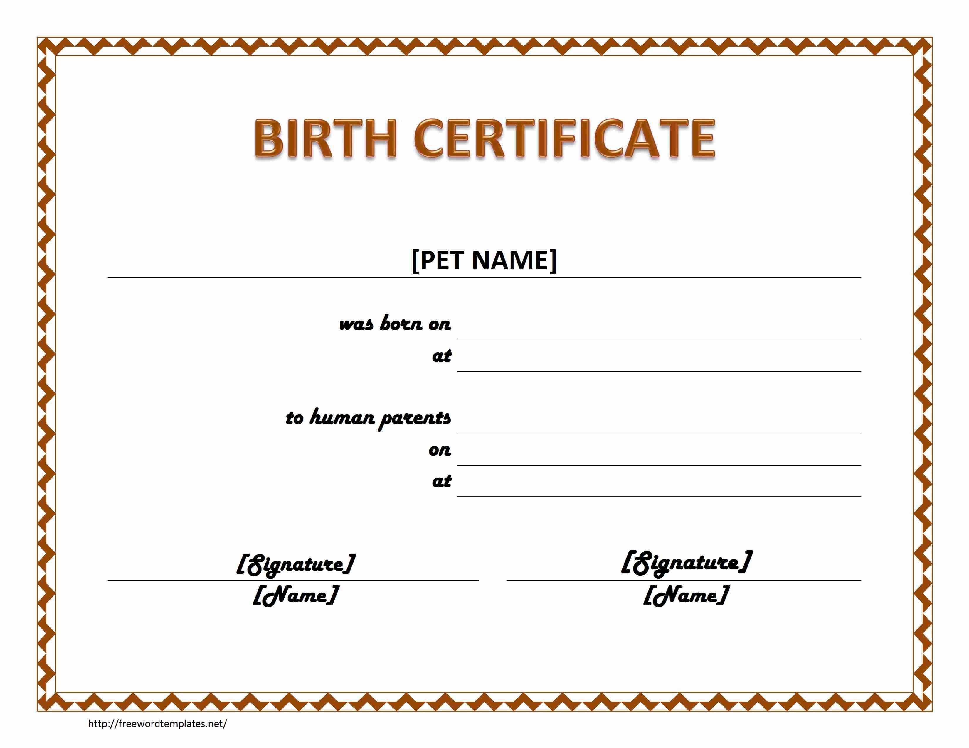 Pet Birth Certificate Maker | Pet Birth Certificate For Word Intended For Editable Birth Certificate Template