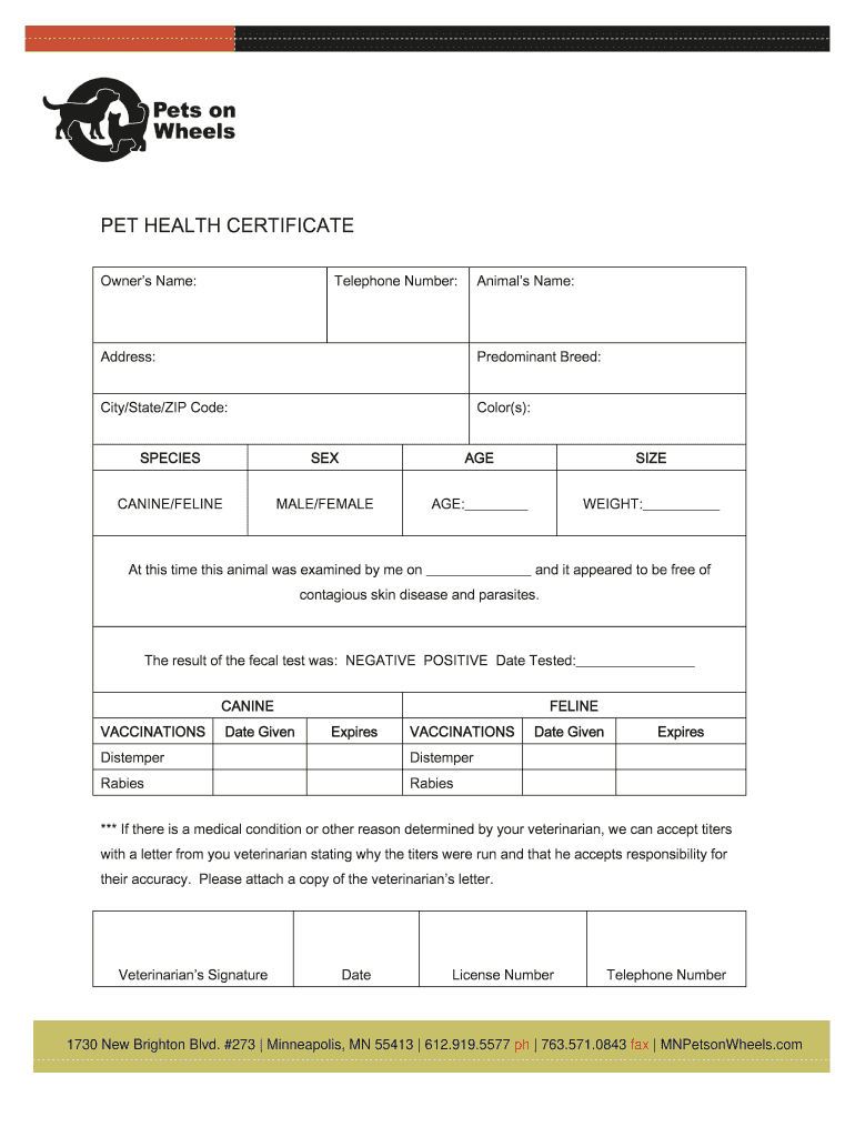 Pet Health Certificate Template – Fill Online, Printable For Dog Vaccination Certificate Template