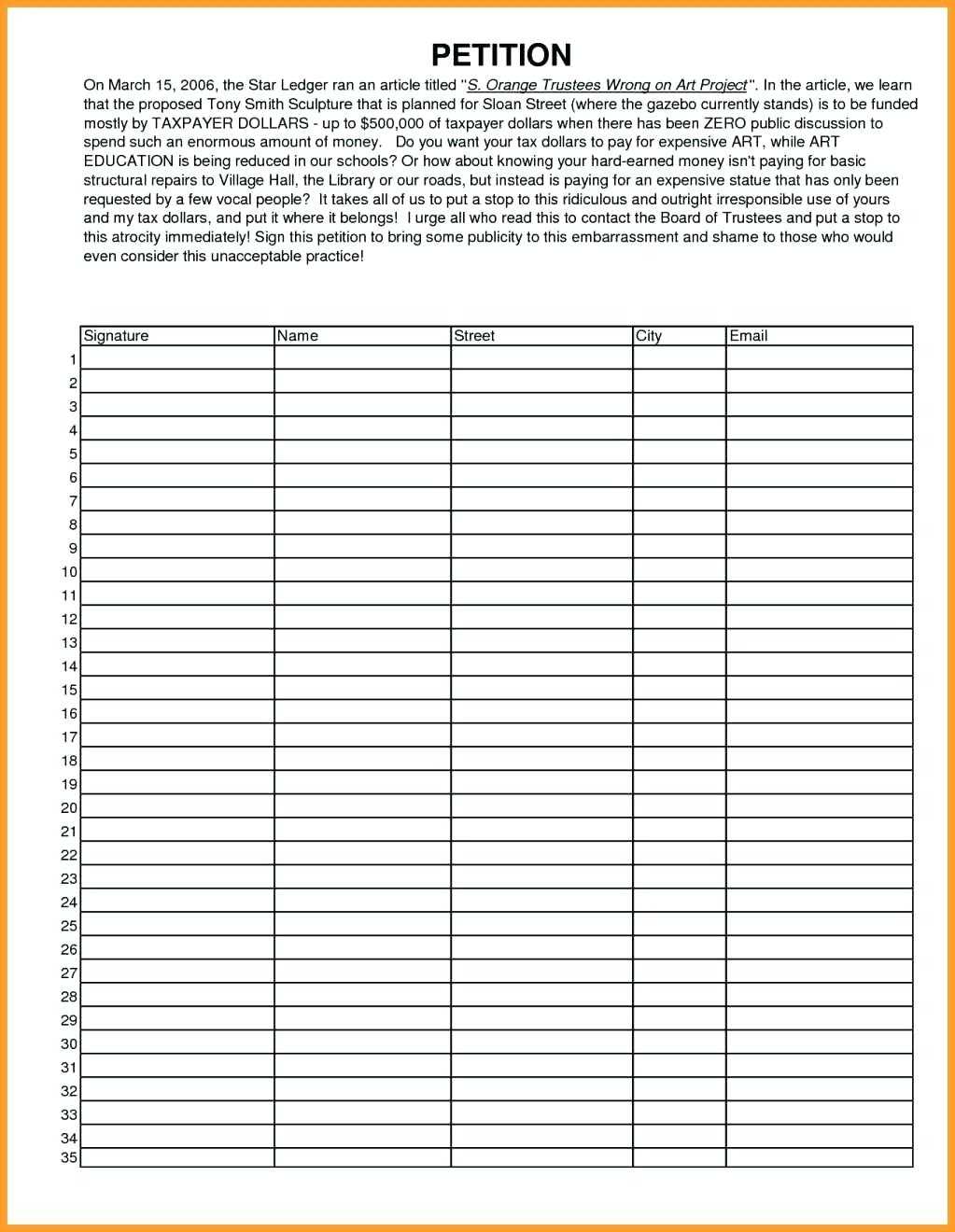 Petition Template To Print – Proteussheet.co With Blank Petition Template