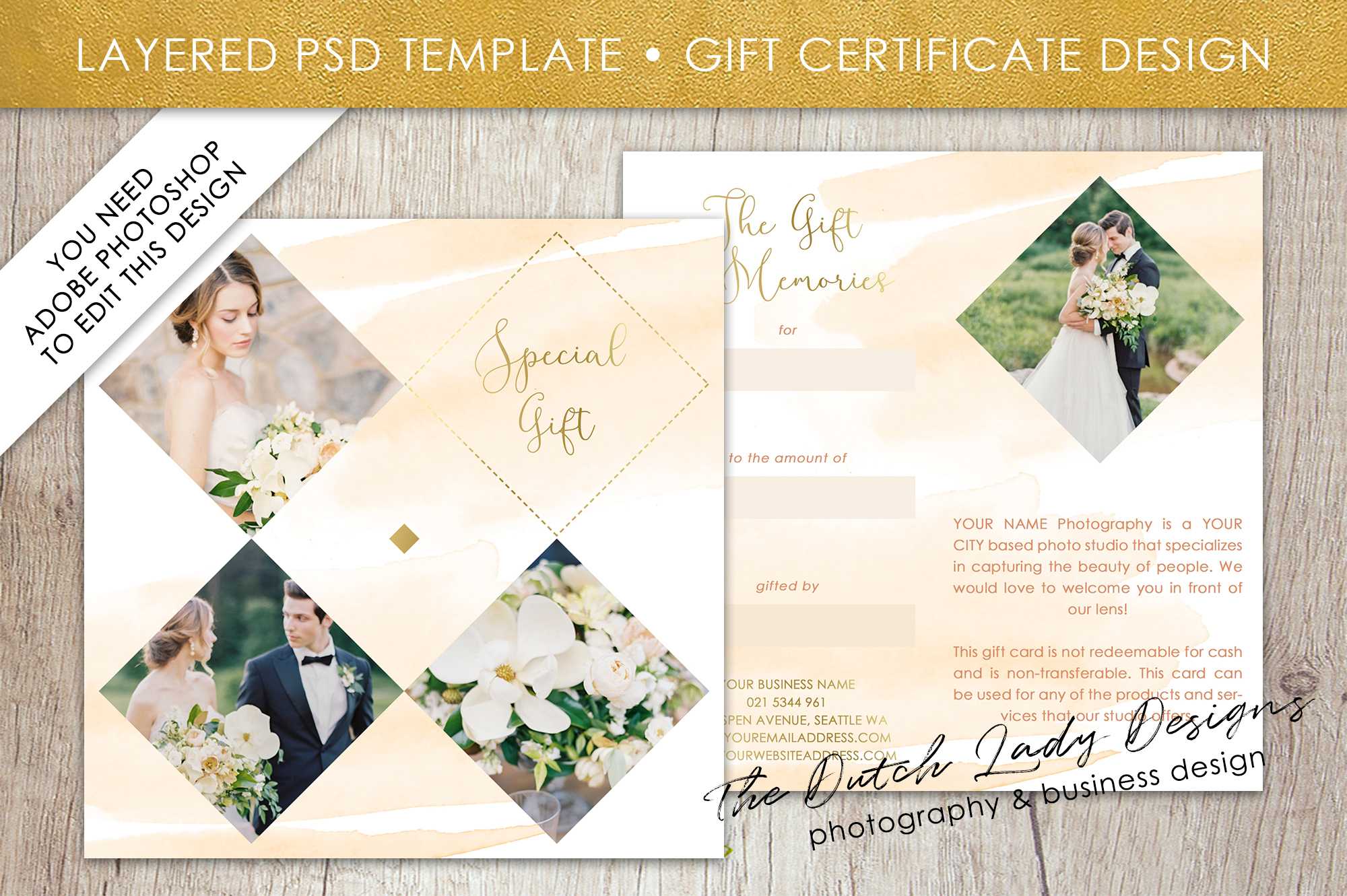 Photography Gift Certificate Template – Photo Gift Card – Layered Design #41 In High Resolution Certificate Template