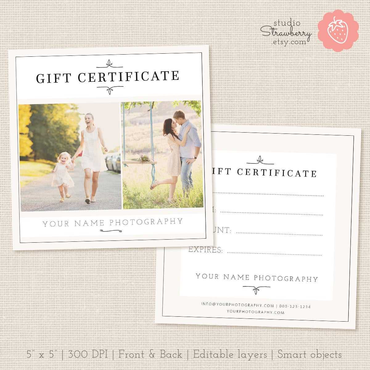 Photography Gift Certificate Template, Photo Gift Card, Printable,  Photoshop Template, Photography Marketing Set, Kit, Psd Download, Design Regarding Gift Certificate Template Photoshop
