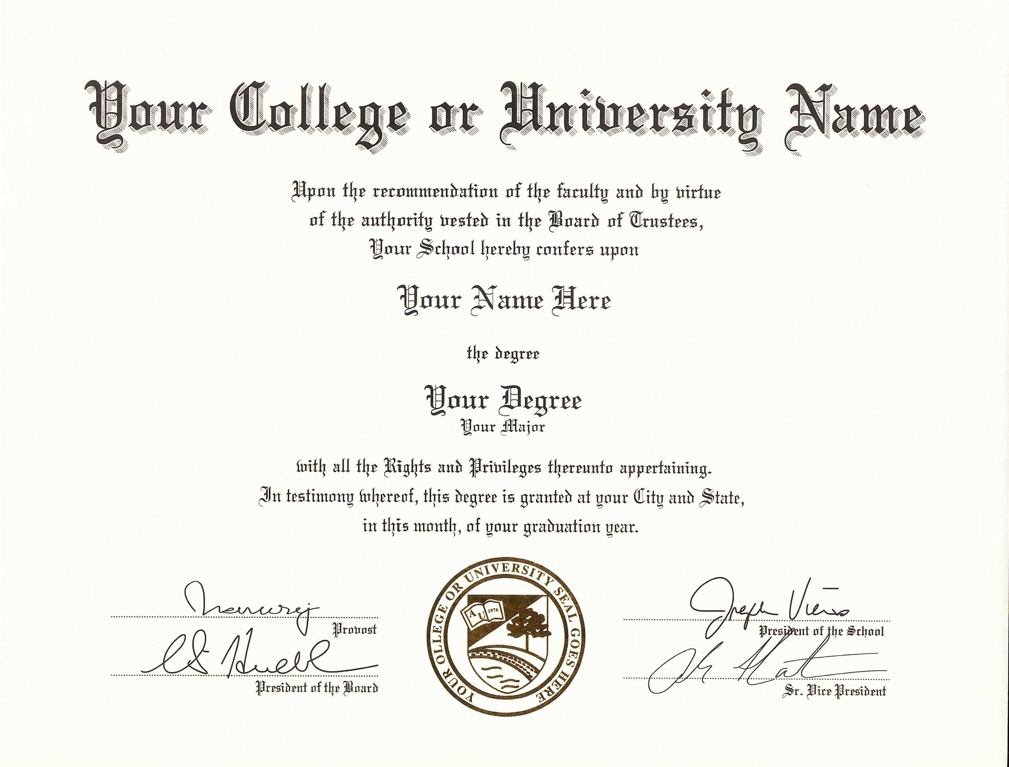 Printable Fake Degree Certificate