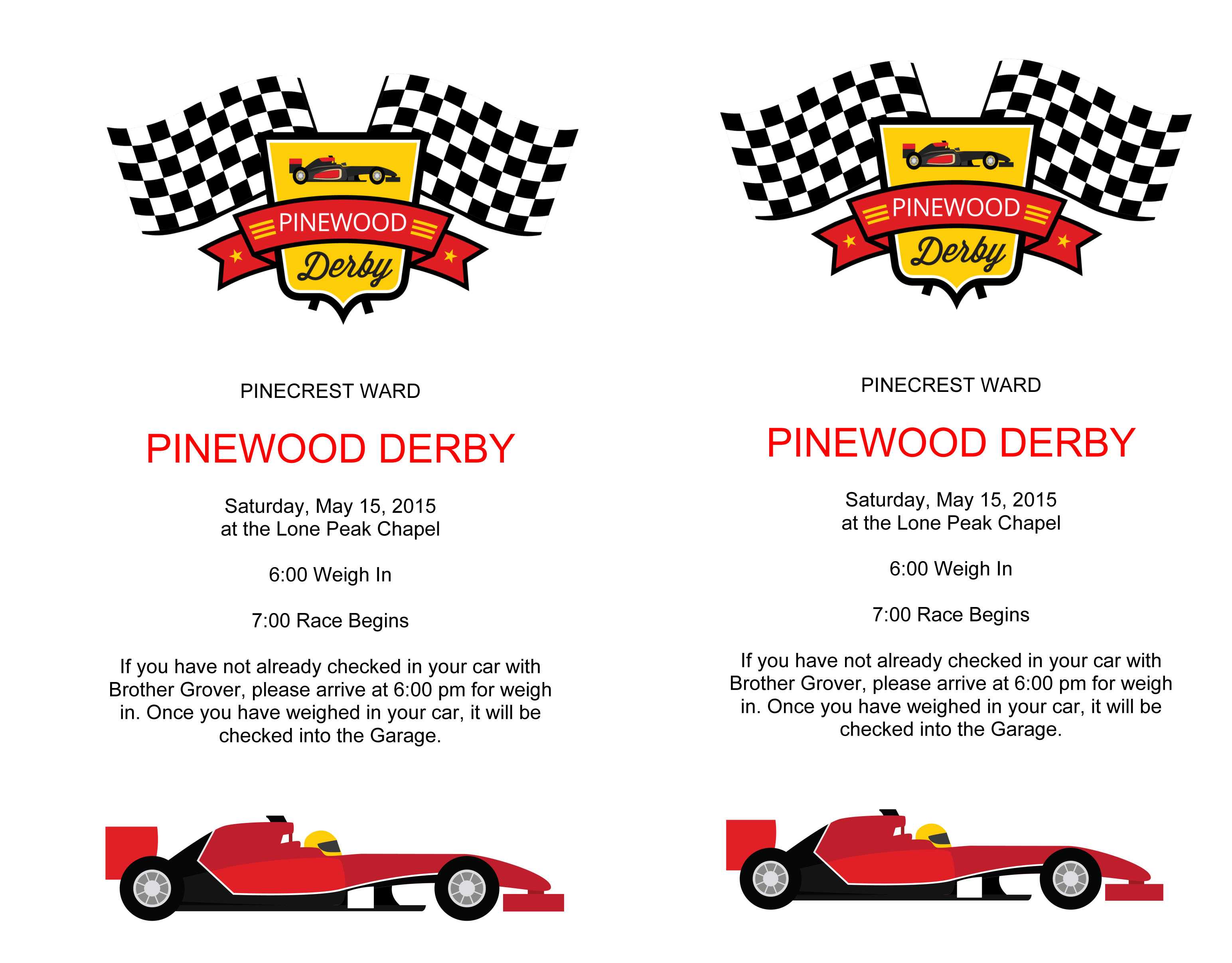 Pinewood Derby Flyers – The Gospel Home Within Pinewood Derby Certificate Template