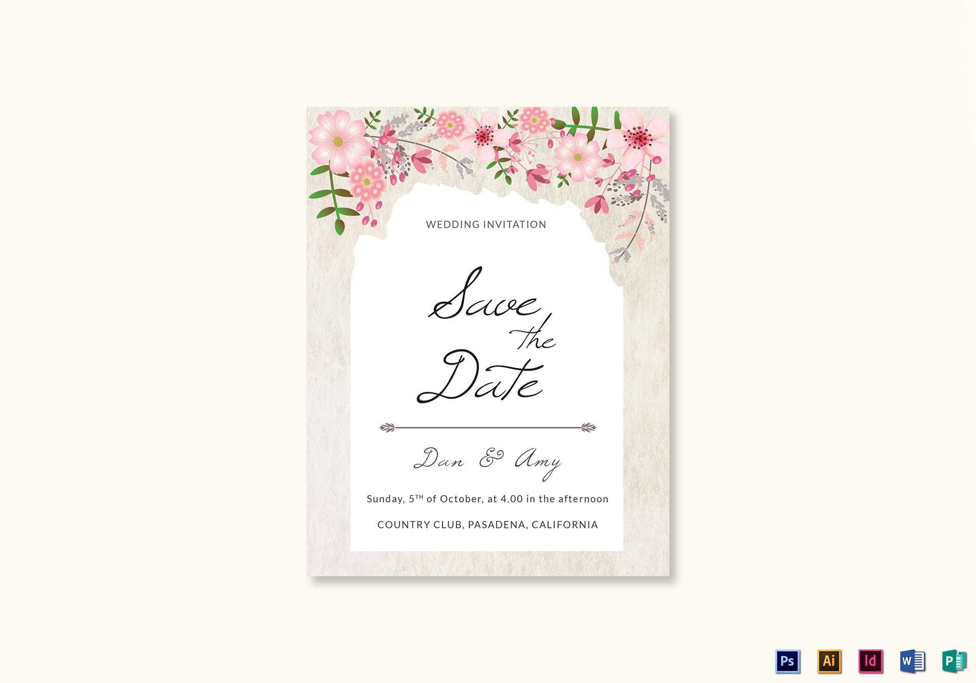 Pink Floral Save The Date Card Template Pertaining To Save The Date Template Word