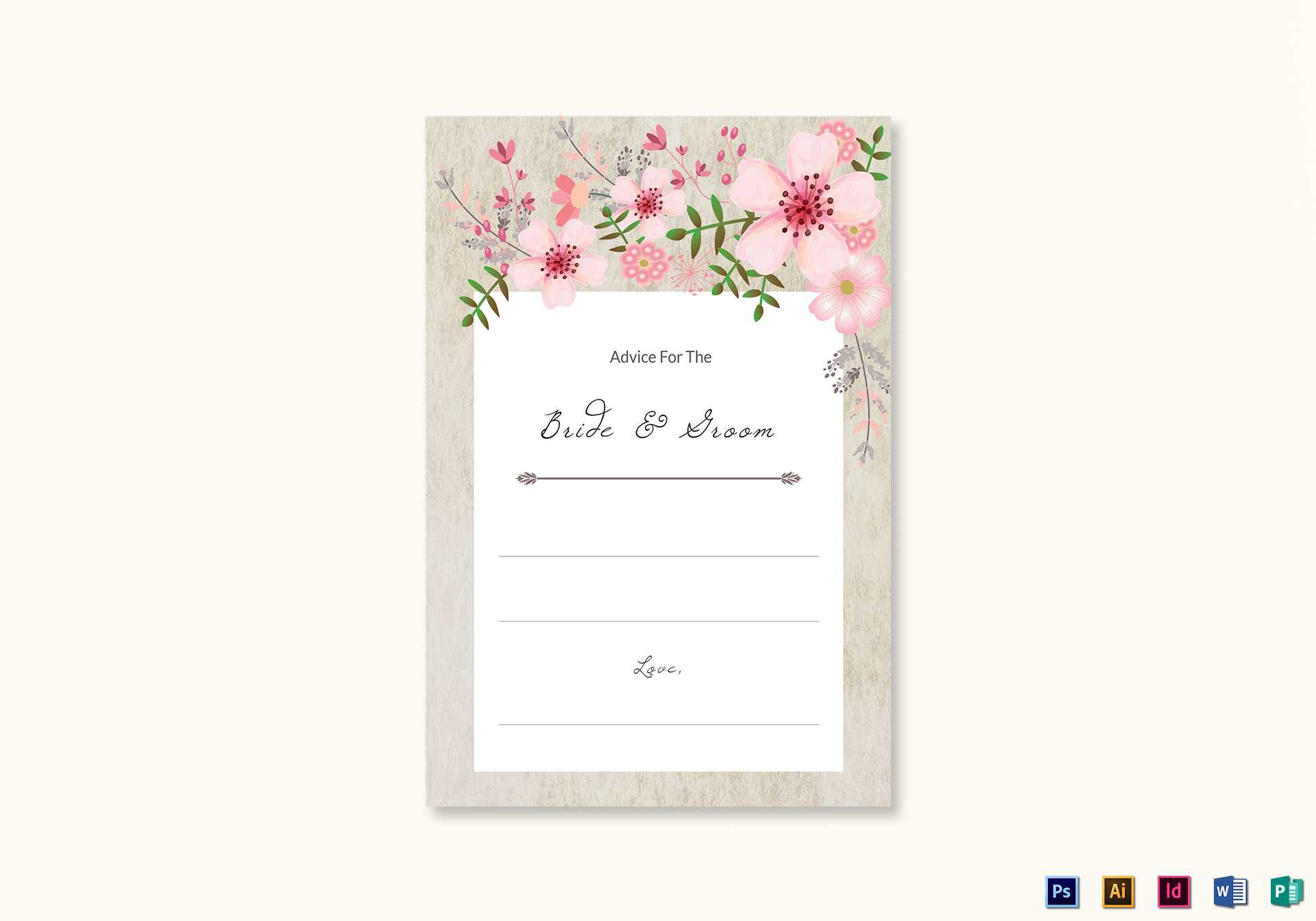 Pink Floral Wedding Advice Card Template In Marriage Advice Cards Templates