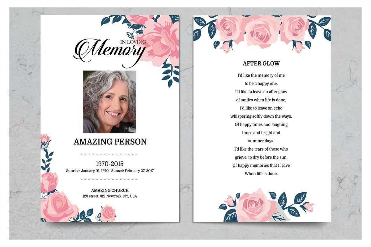 Pink Flower Funeral Prayer Card Template In In Memory Cards Templates