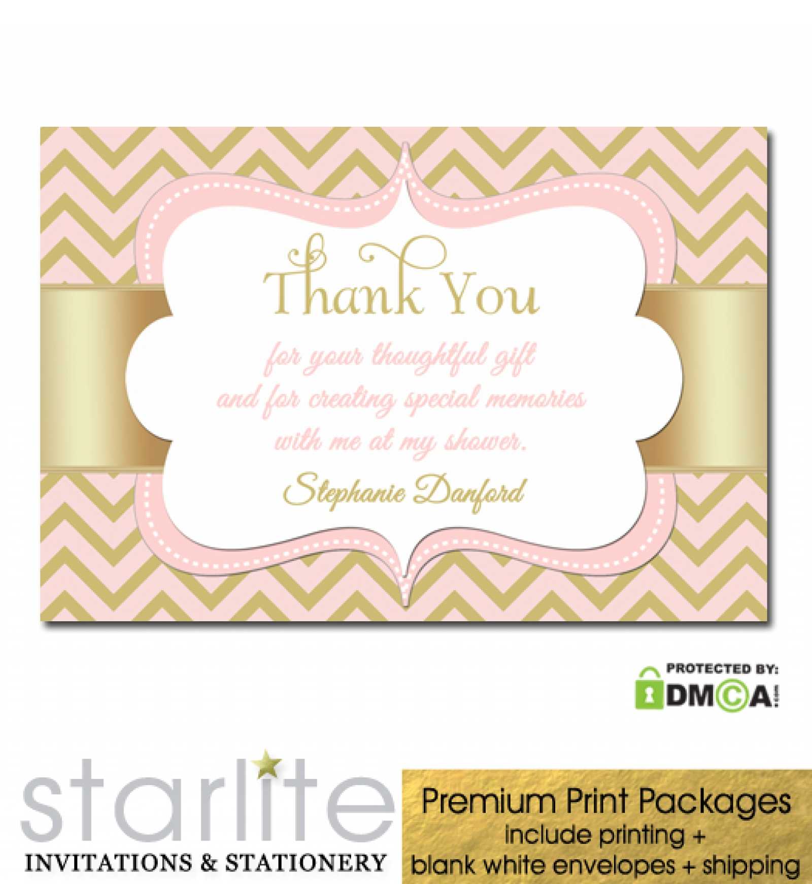 Pink Gold Chevron Bridal Shower Thank You Card For Template For Baby Shower Thank You Cards