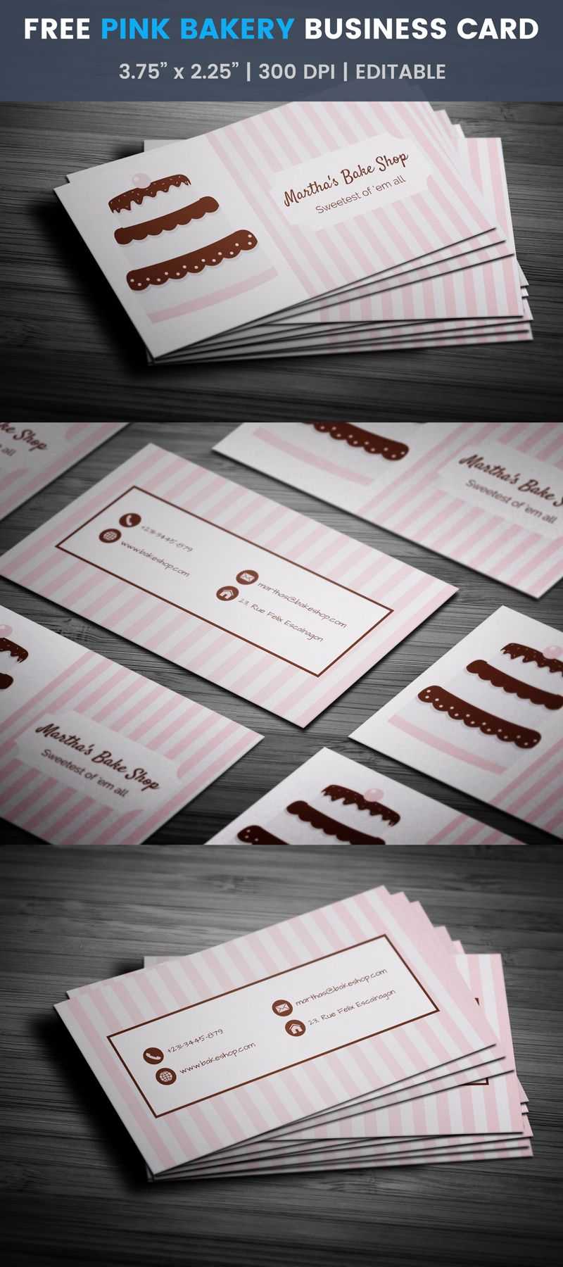 Pink Stripes & Choco Cake Bakery Business Card Template Throughout Cake Business Cards Templates Free