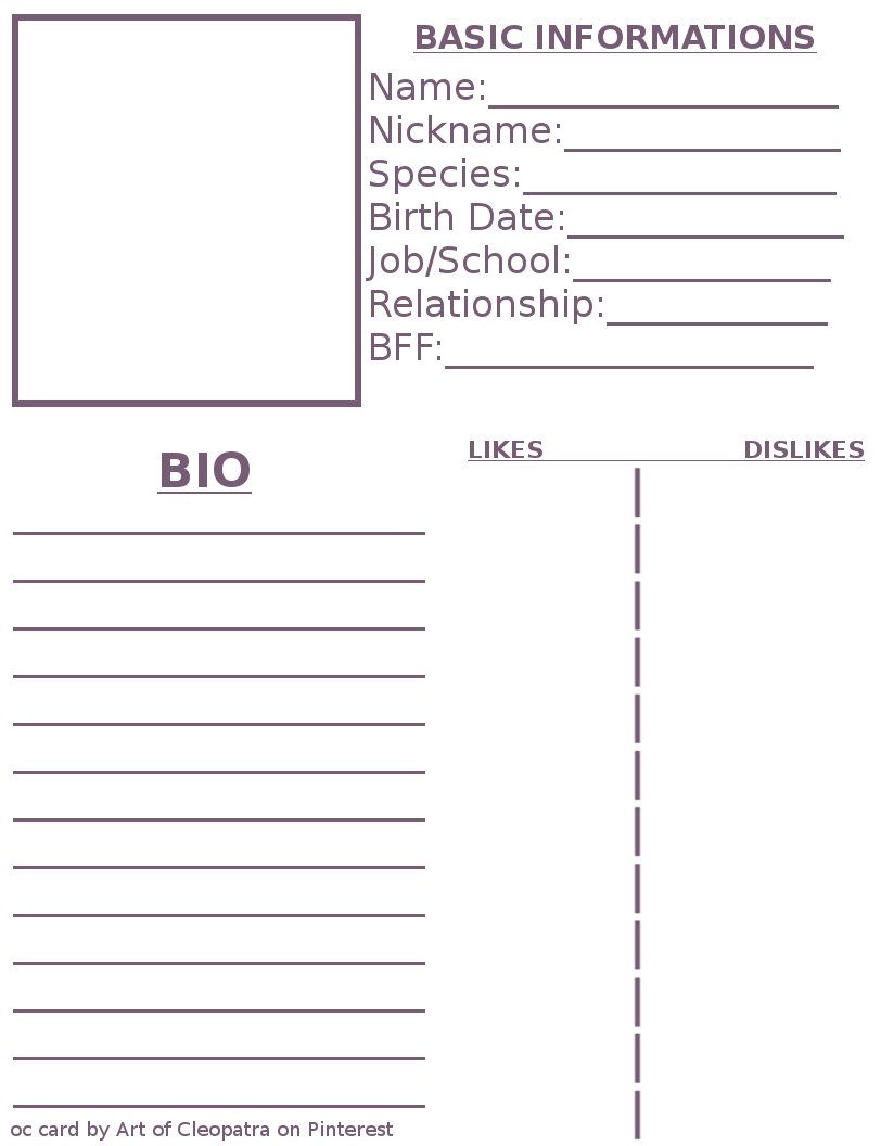 Pinmimi Stovall On Art Work In 2019 | Character In Bio Card Template