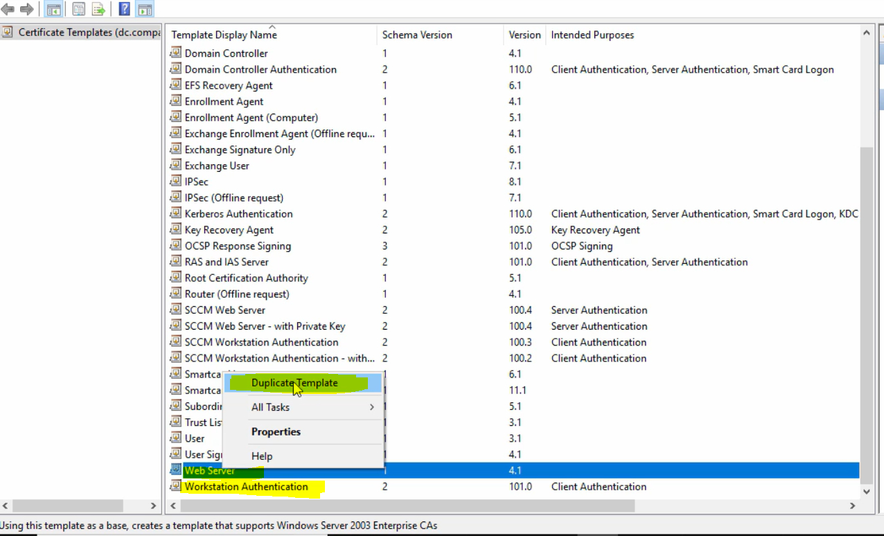 Workstation Authentication Certificate Template