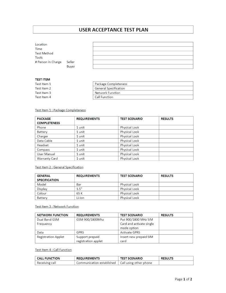 Plan Templates Test Template User Acceptance Testing Excel With Regard To Acceptance Card Template