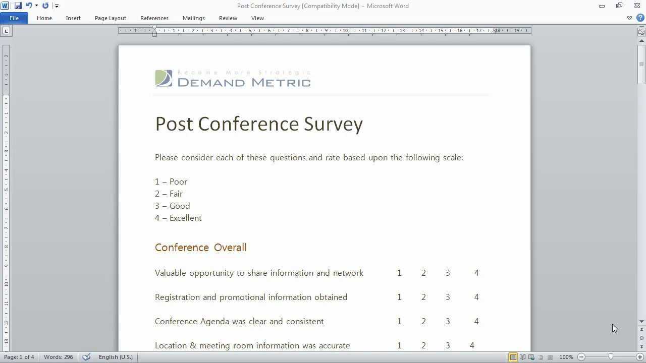 Post Conference Survey Template Pertaining To Event Survey Template Word