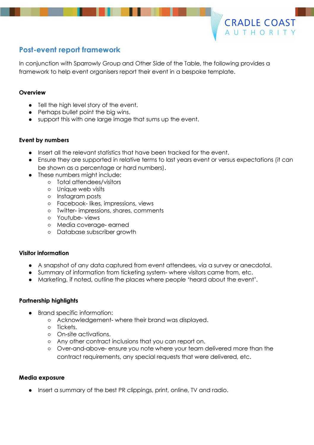 Post Event Report Framework – Toolkitcradle Coast Intended For After Event Report Template