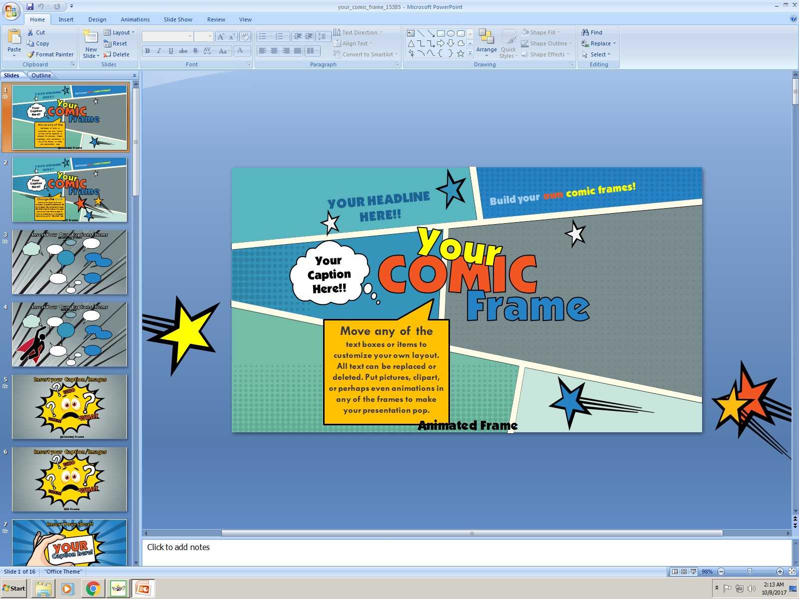 Powerpoint: Your Comic Frame Presentation Template In Powerpoint Comic Template