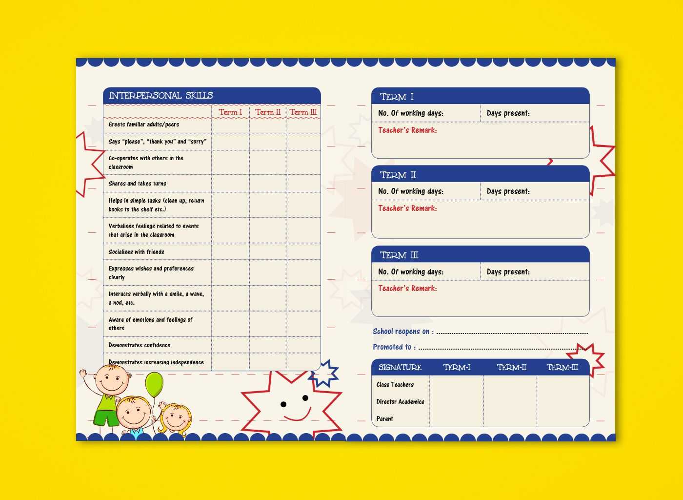 Pre Nursery Report Card On Behance | Report Card Ideas Intended For Kindergarten Report Card Template