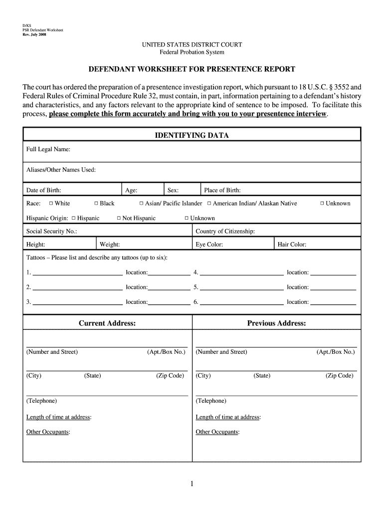 Pre Sentence Investigation – Fill Online, Printable Within Presentence Investigation Report Template