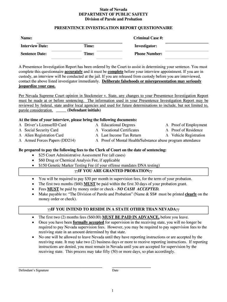 Pre Sentencing Report Template – Fill Online, Printable Pertaining To Presentence Investigation Report Template