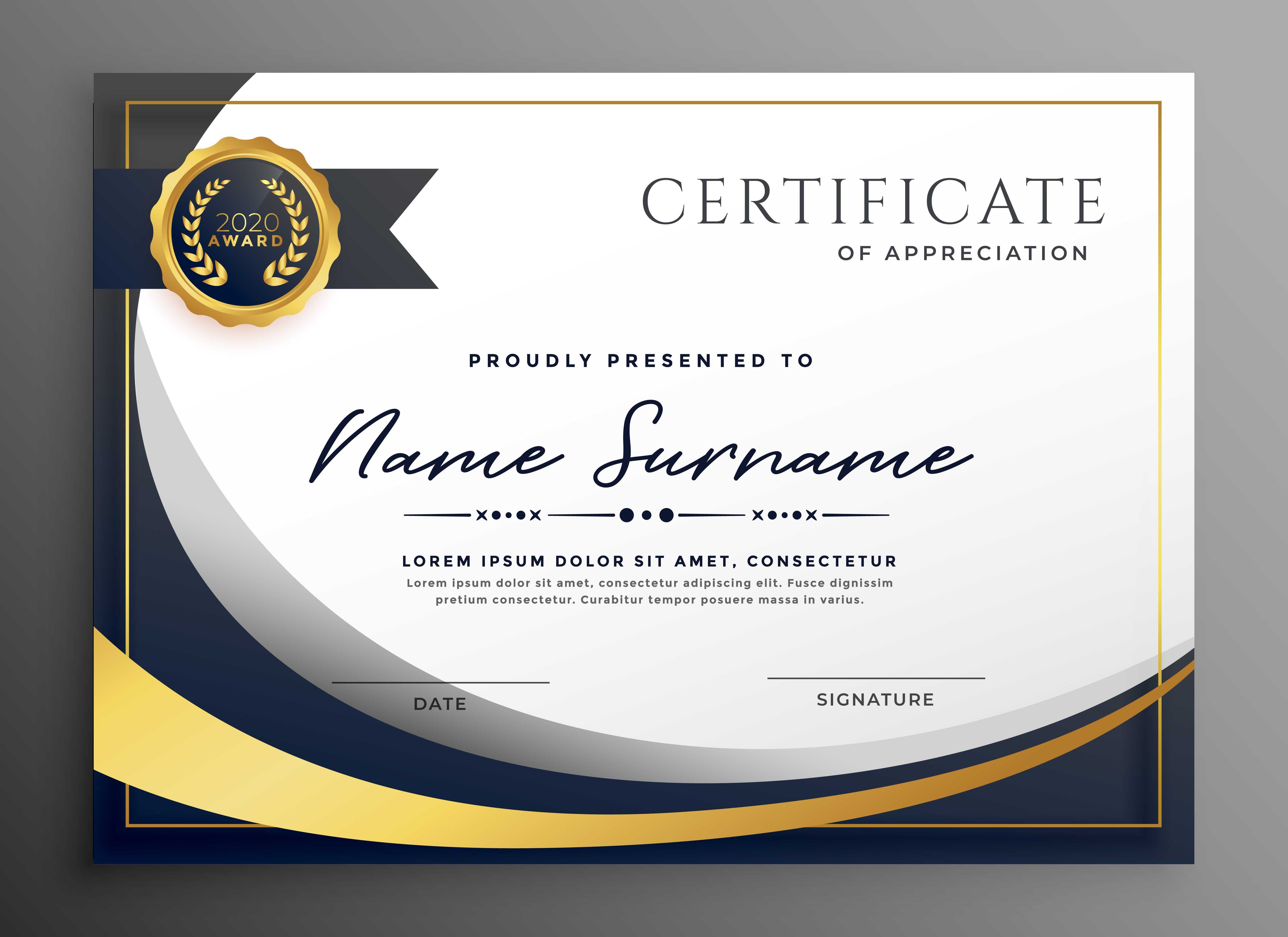 Premium Wavy Certificate Template Design | Certificate In Award Certificate Design Template