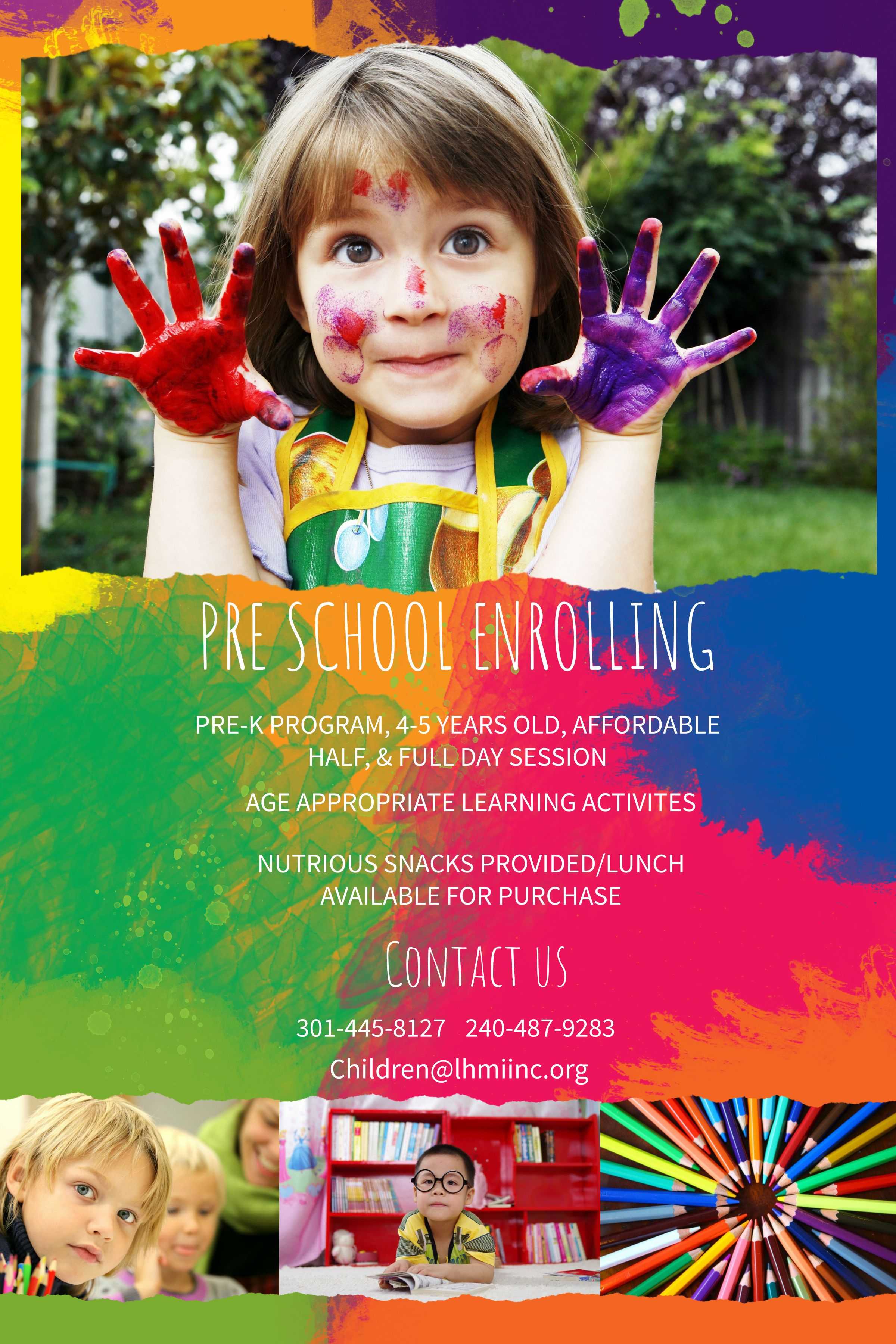 Preschool Enrollment Colorful Poster/flyer Template | School With Play School Brochure Templates