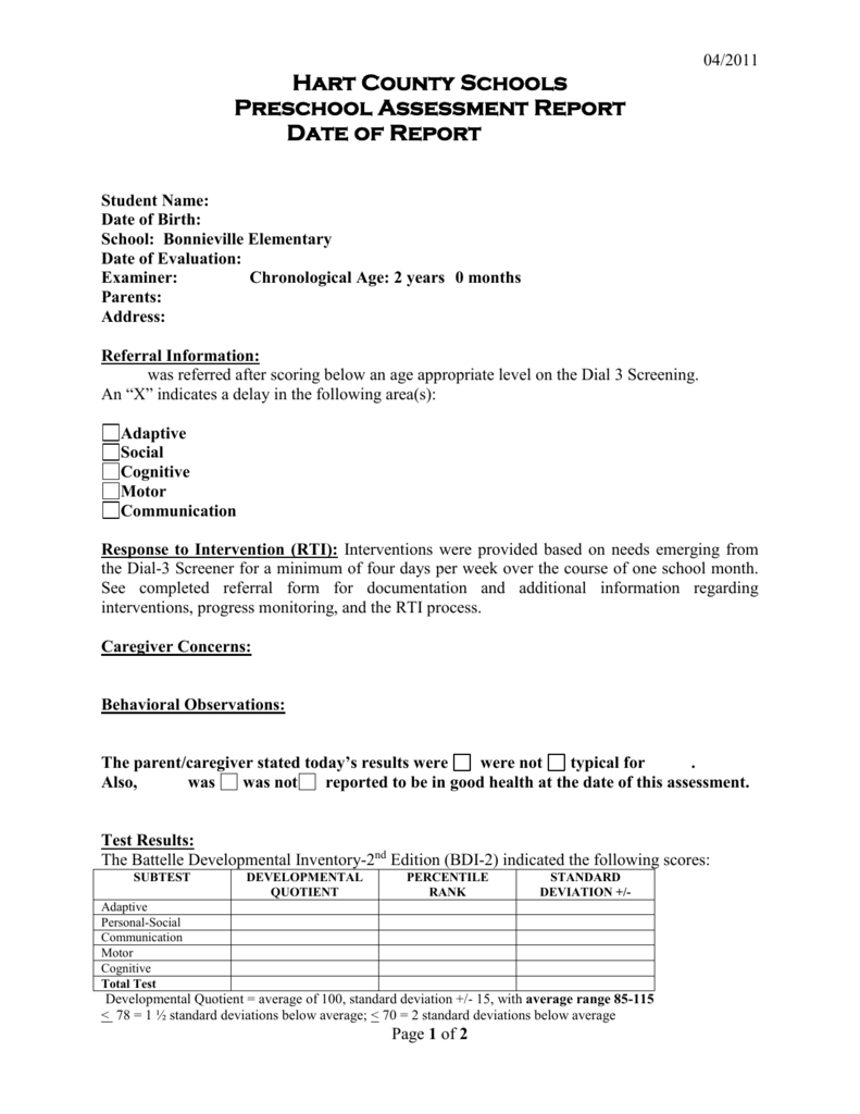 Preschool Evaluation Report Template With Deviation Report Template