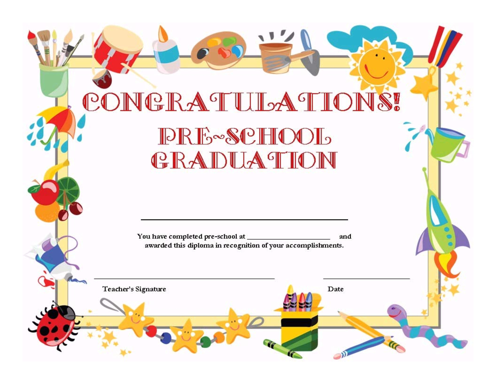 Preschool Graduation Certificate Template Free Intended For Preschool Graduation Certificate Template Free