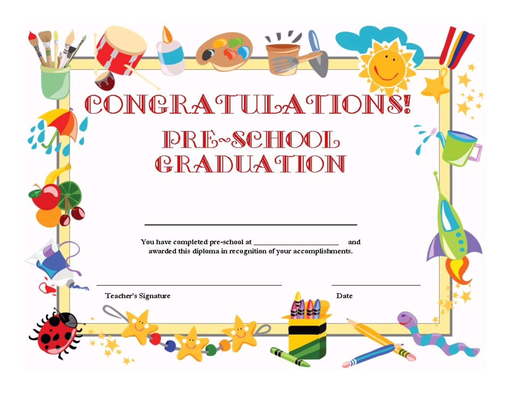 Preschool Graduation Certificate Template Free Pertaining To Classroom Certificates Templates