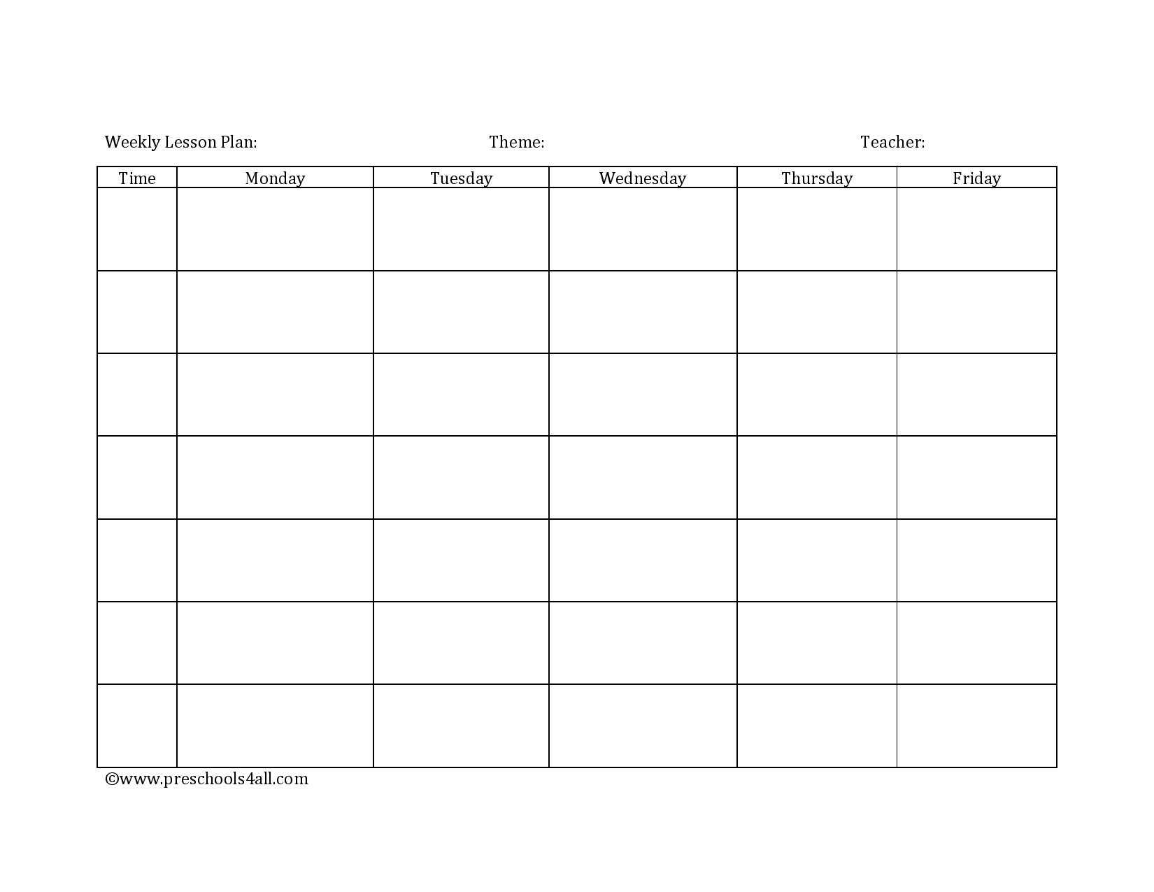 Preschool Lesson Plan Template – Lesson Plan Book Template In Blank Preschool Lesson Plan Template