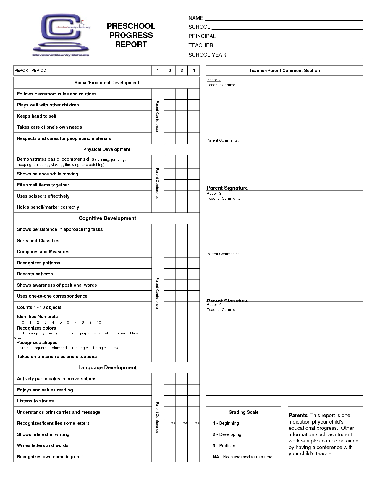 Preschool Progress Report Cards | Report Card Template Inside Blank Report Card Template