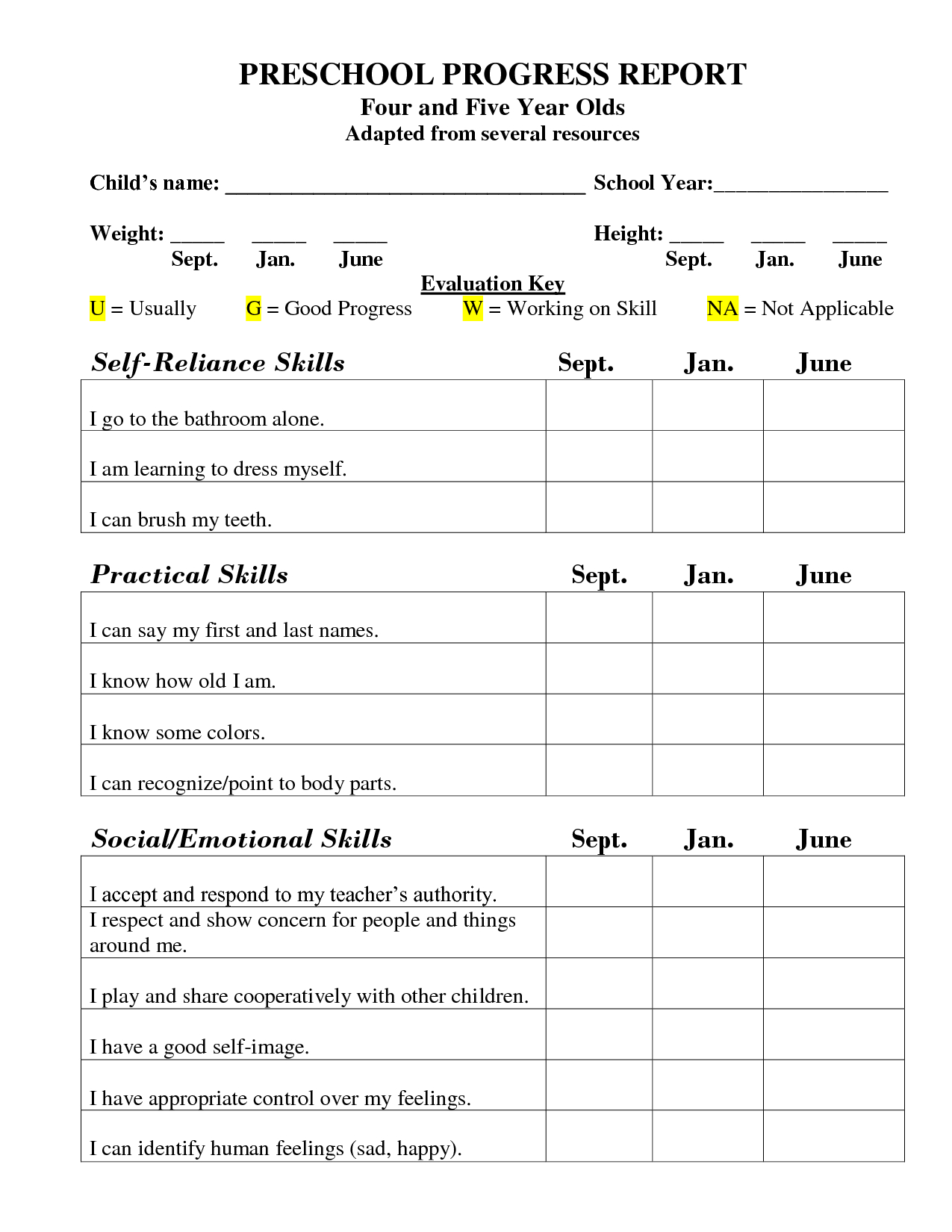 Preschool Progress Report Template | Childcare | Preschool With Regard To Preschool Progress Report Template