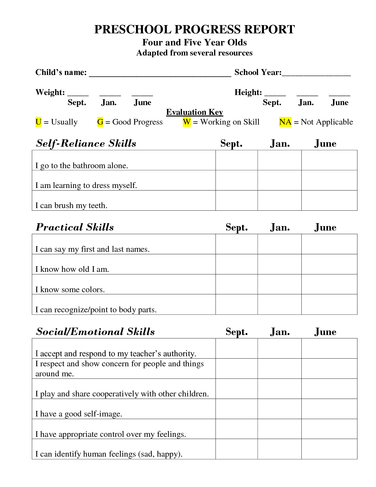 Preschool Progress Report Template | Childcare | Preschool Within Preschool Weekly Report Template
