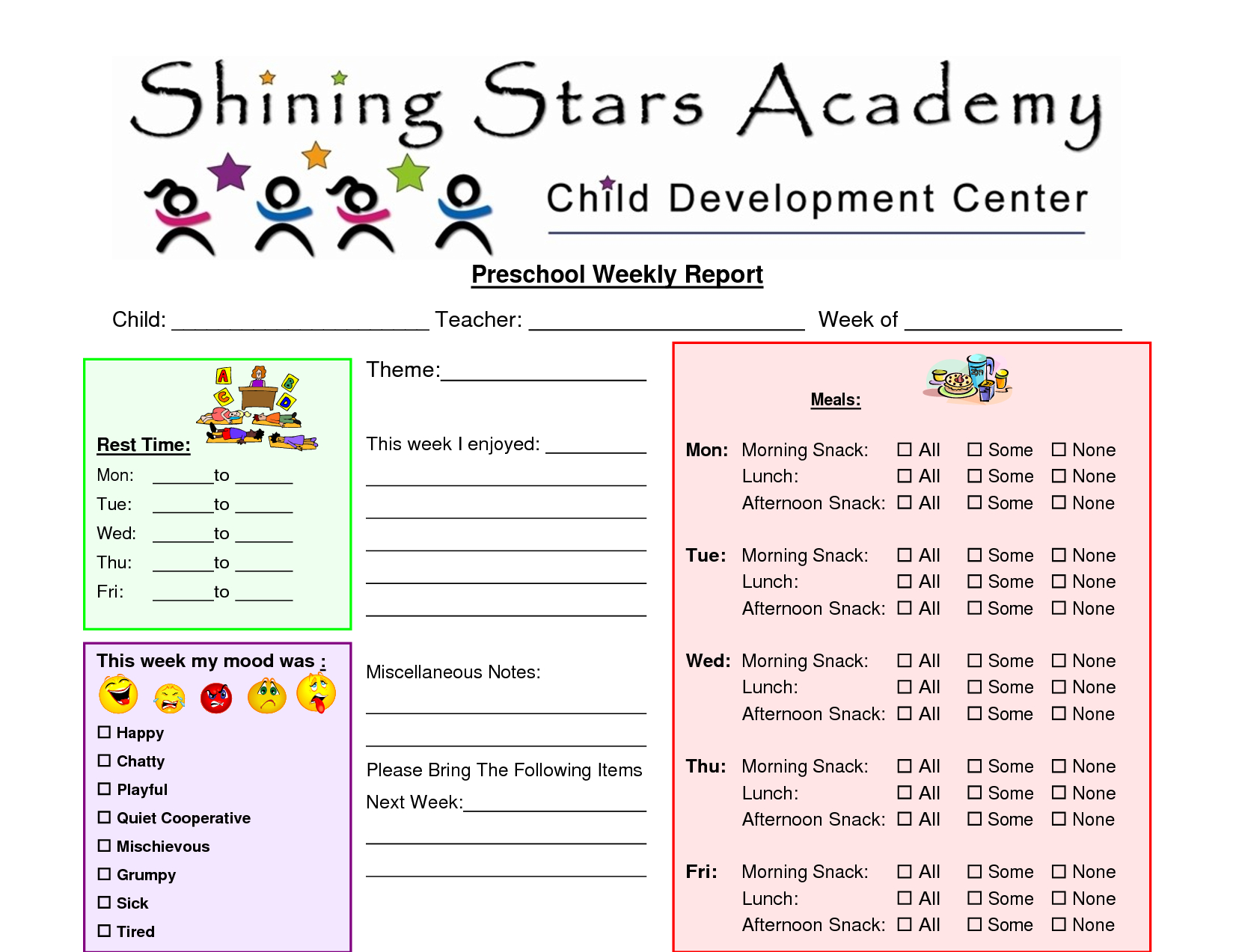 Preschool+Printable+Weekly+Progress+Reports+John+Blog Within Preschool Weekly Report Template