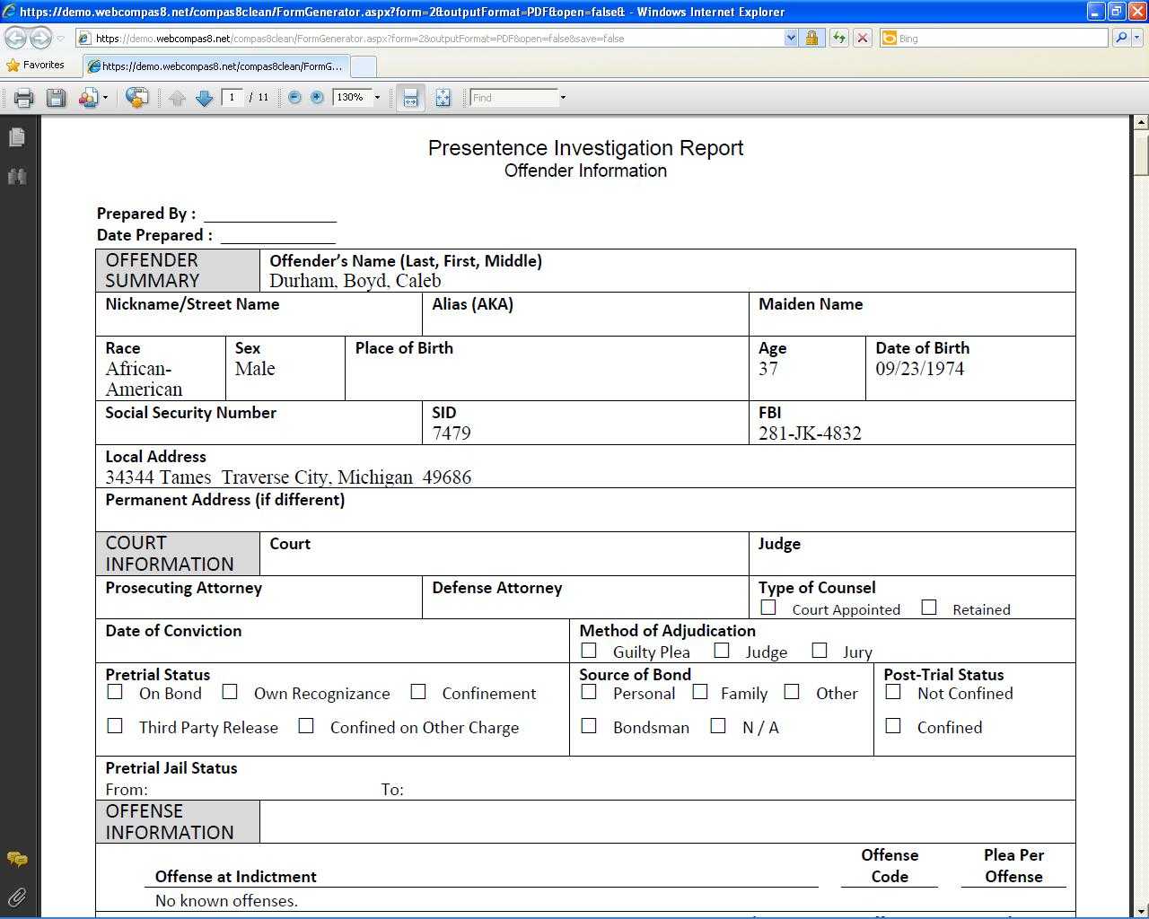 Presentence Investigation Report Template – Atlantaauctionco Pertaining To Presentence Investigation Report Template