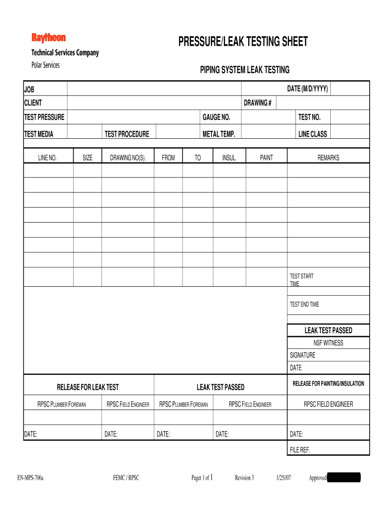 Pressure Testing Form - Fill Online, Printable, Fillable Within Hydrostatic Pressure Test Report Template