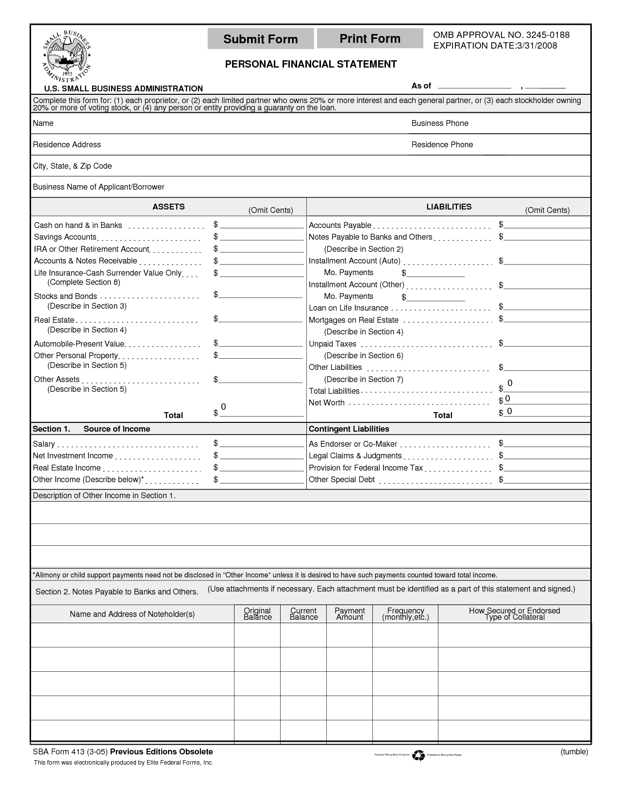 Print Personal Financial Statement Form | Print Form With Regard To Blank Personal Financial Statement Template