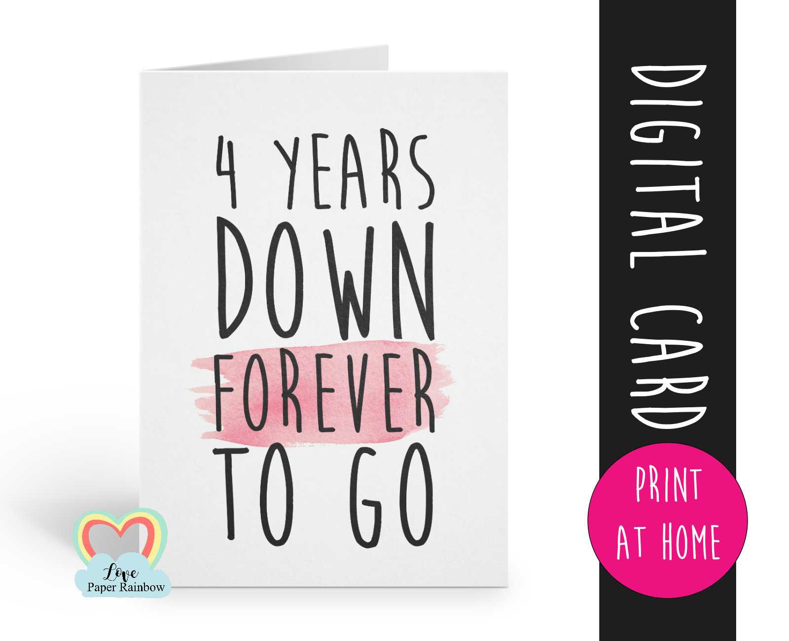 Printable 4Th Wedding Anniversary Card Template, 4Th Anniversary Card, 4  Years Down Forever To Go, Lesbian Anniversary Card, Gay Anniversary With Regard To Template For Anniversary Card