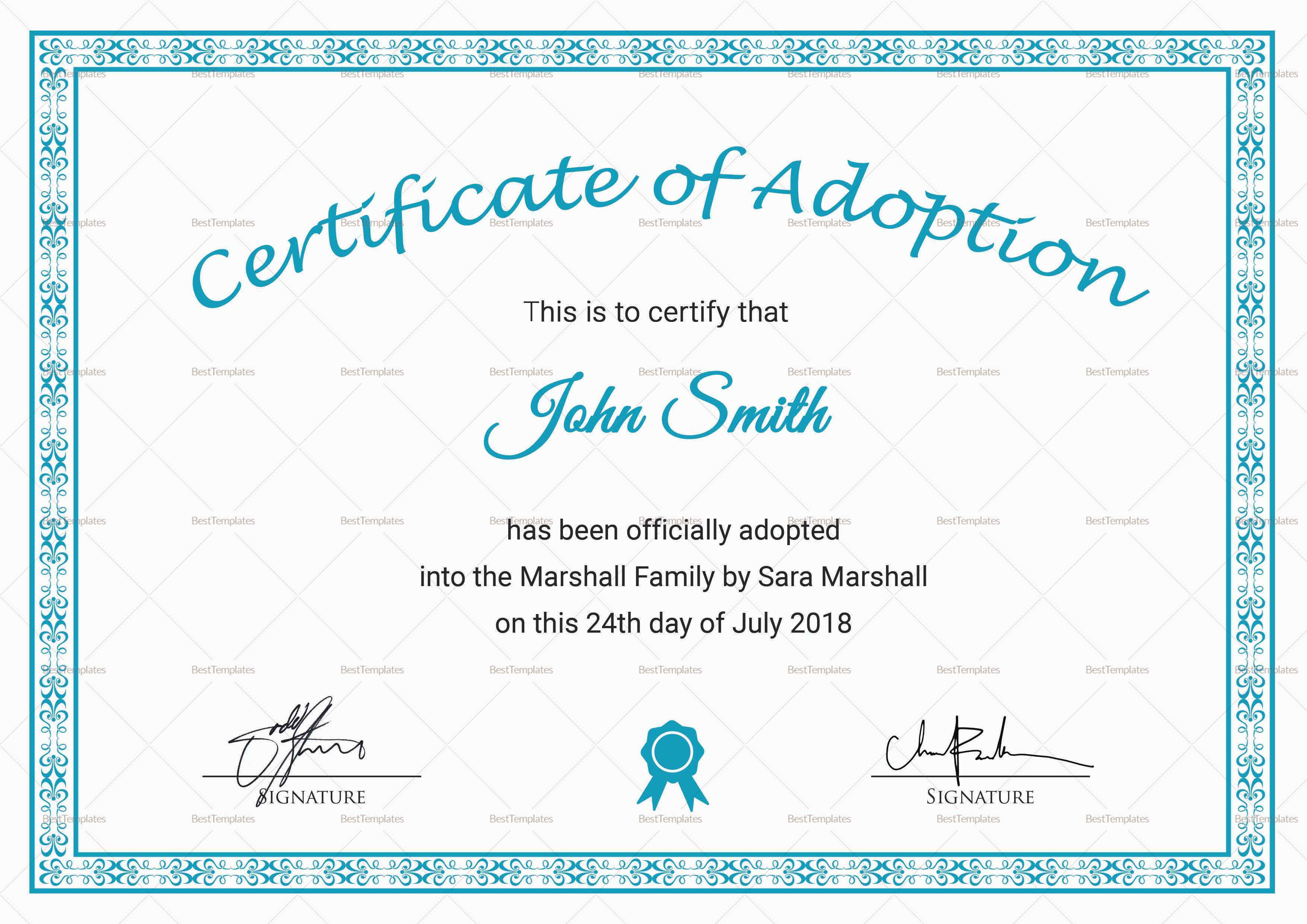 Printable Adoption Certificate Template Throughout Adoption Certificate Template