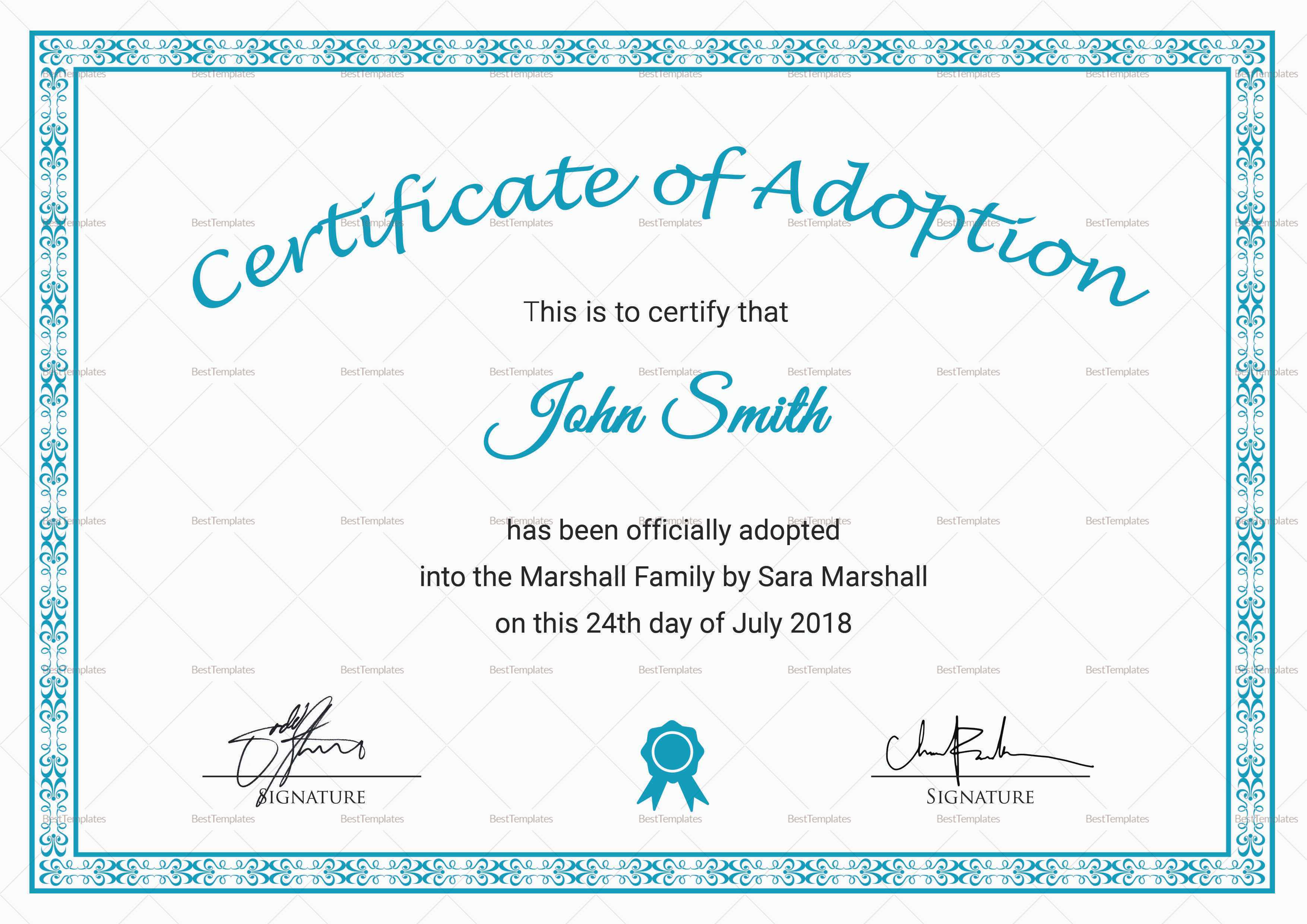 Printable Adoption Certificate Template Throughout Adoption Certificate Template