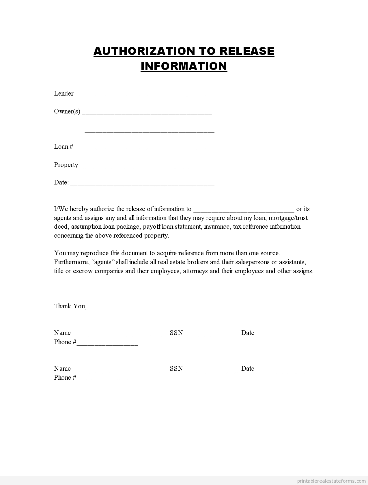 Printable Authorization To Release Information Template 2015 Within Blank Legal Document Template