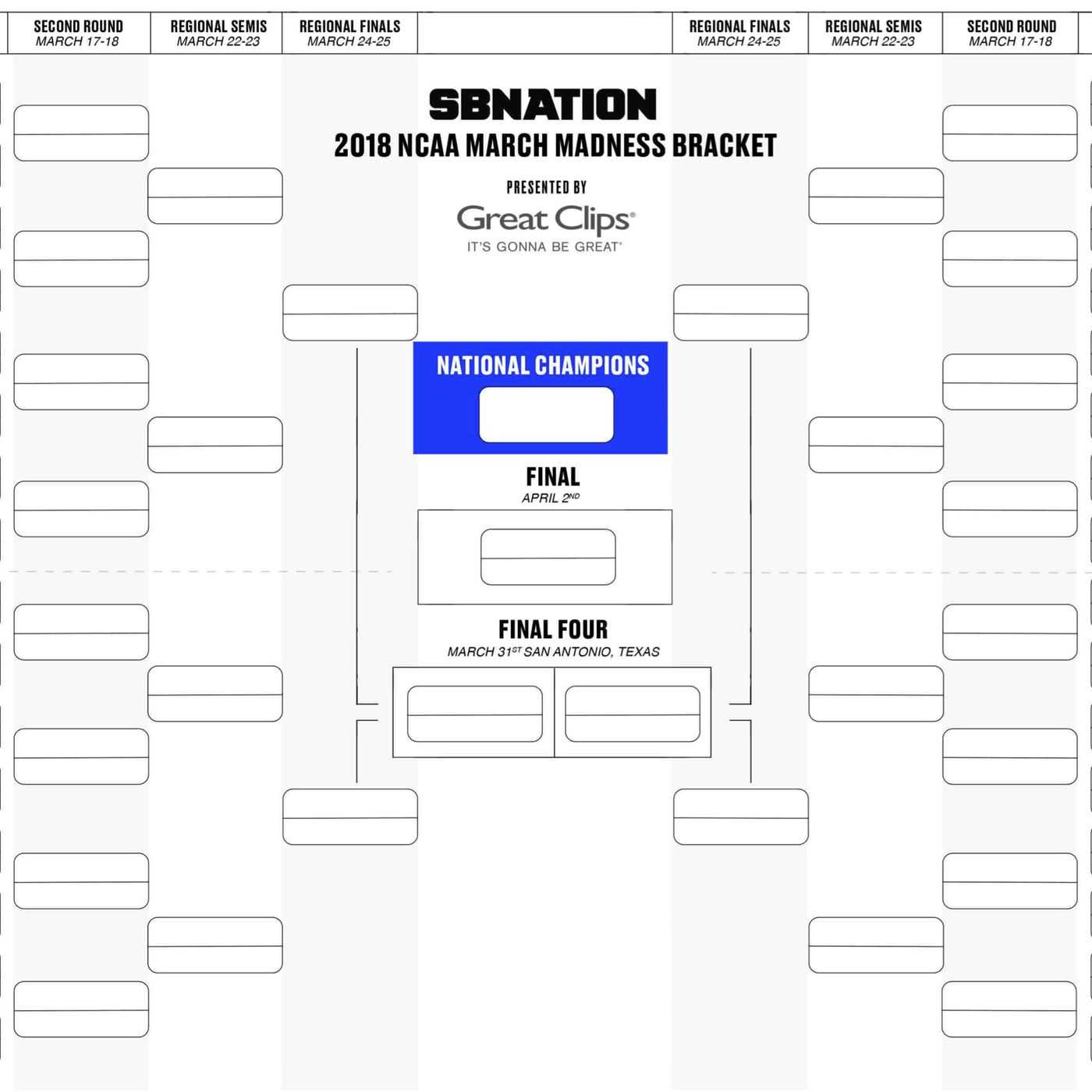 Printable Bracket 2018: Get Your Blank Version Here Throughout Blank March Madness Bracket Template