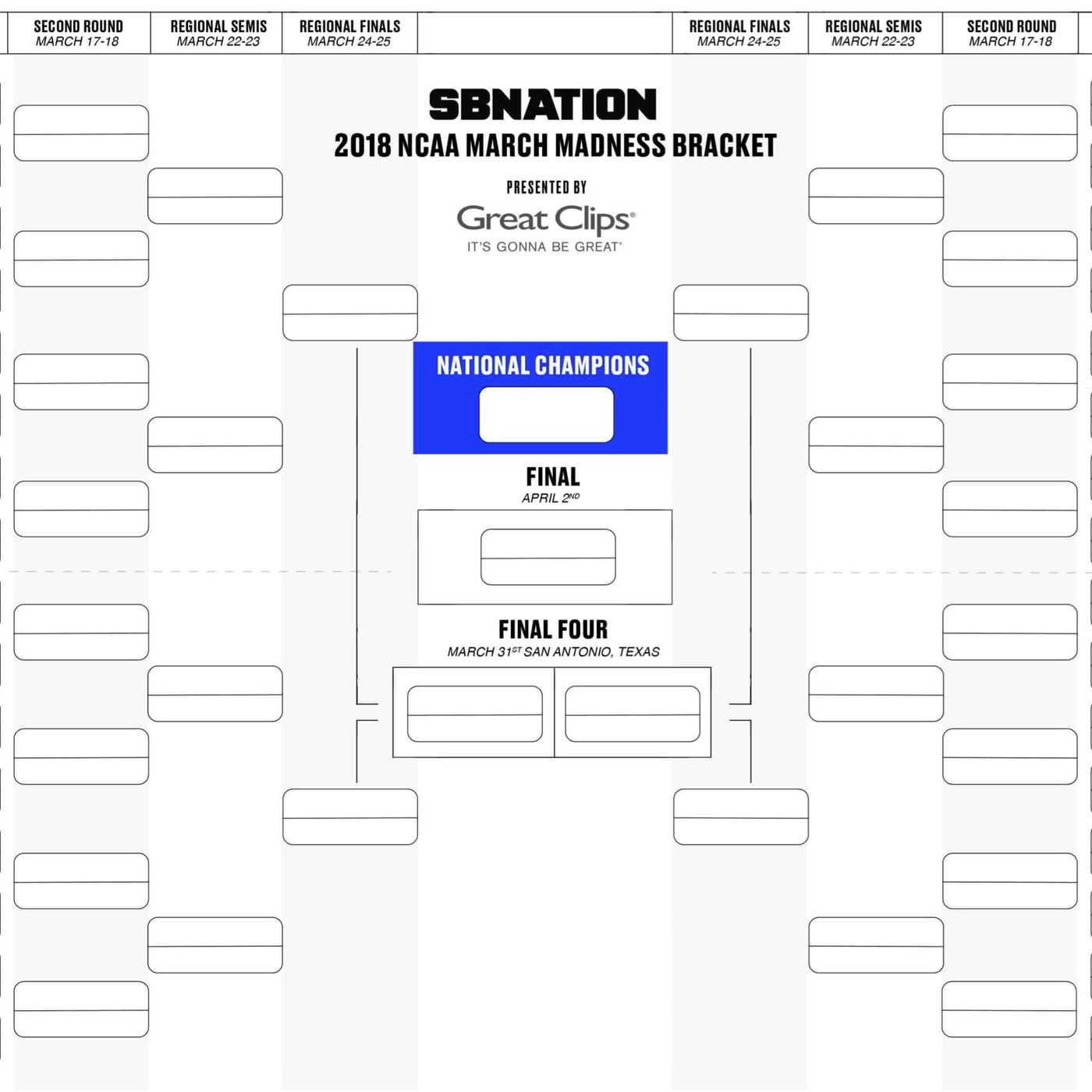 Printable Bracket 2018: Get Your Blank Version Here Throughout Blank March Madness Bracket Template