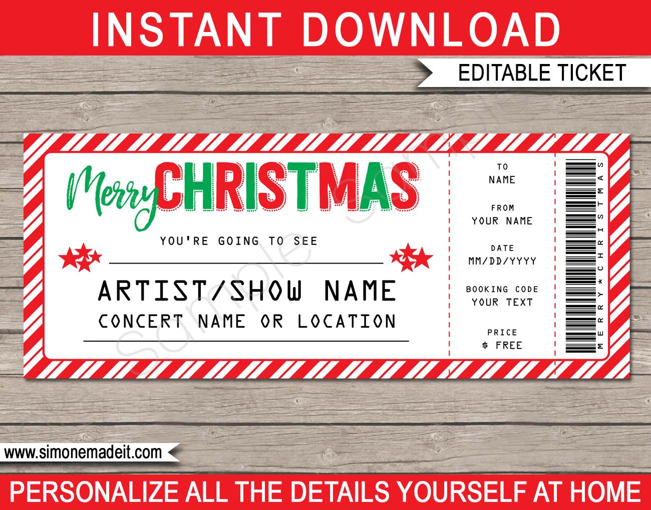 Printable Christmas Gift Concert Ticket Template | Gift For Movie Gift Certificate Template